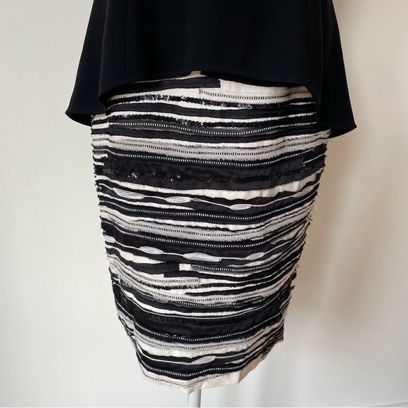 Lafayette 148 New York Emma Peplum Black Silk Embellished Combo Dress EUC Size 4 - Picture 5 of 9